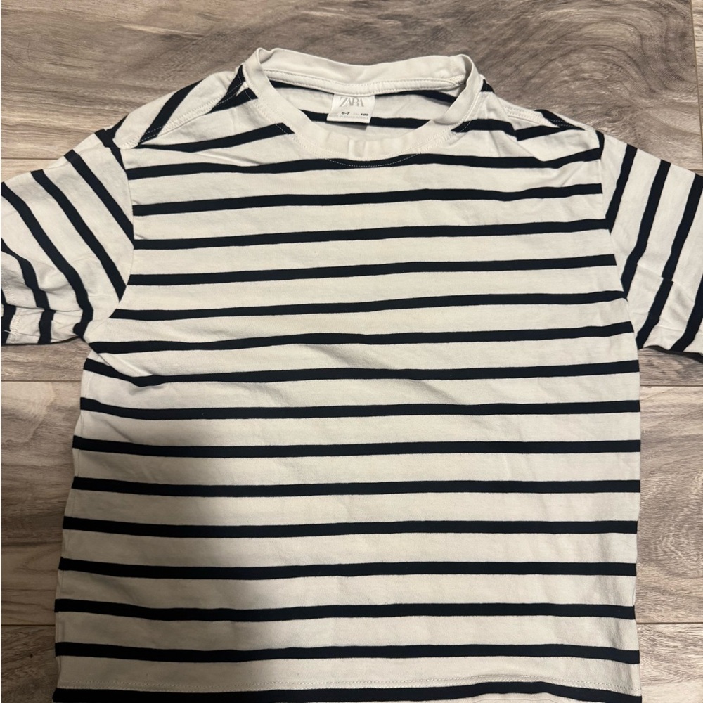 Zara Kids Navy and White Striped Tee